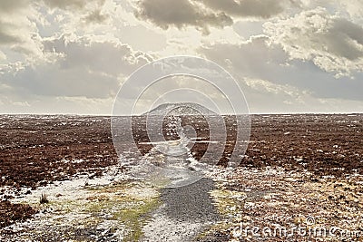 Foot path to burial chamber of Queen Maebh of Connacht, Knocknarea. Winter season scene, Stock Photo