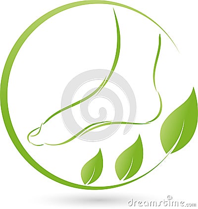 Foot and plant, leaves, foot care and orthopedics logo Stock Photo