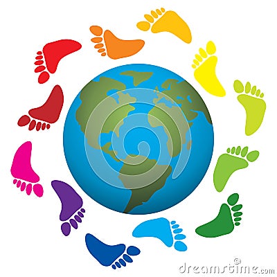 Foot prints around the earth Vector Illustration