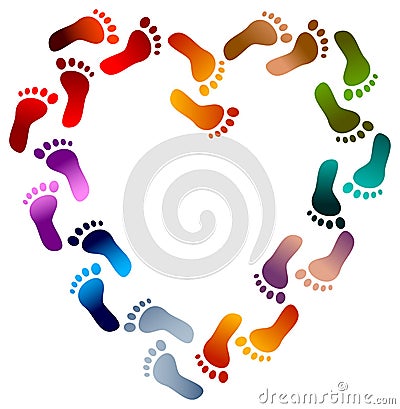 Foot prints heart Vector Illustration