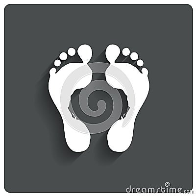 Foot prints label. Human footprint icon. Barefoot. Cartoon Illustration