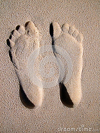 Foot Prints Sand Beach Stock Photo