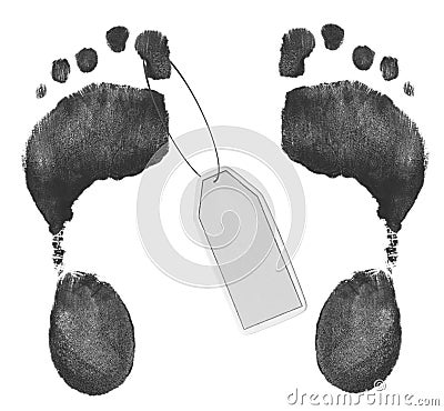 Foot prints with toe tag Stock Photo