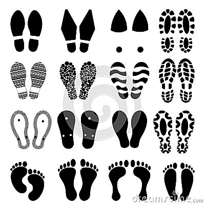 Foot prints vector set black and white Vector Illustration