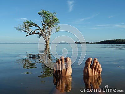 Foot in river Stock Photo