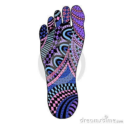 Foot vector. Leg zen tangle, zen doodle, zenart, zentangle and zendoodle. Step coloring book. Vector Illustration