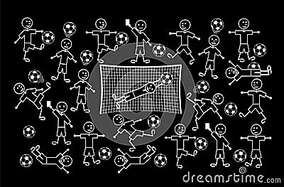 Composition of cartoon drawings of little men. Football and soccer. Vector drawing. Vector Illustration