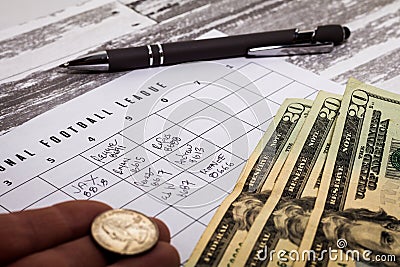 Football American office pool grid for sports betting concept Stock Photo