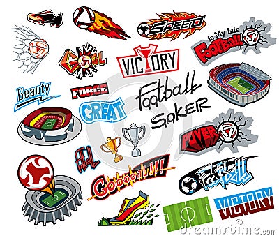 Football attributes, graffiti stickers Vector Illustration