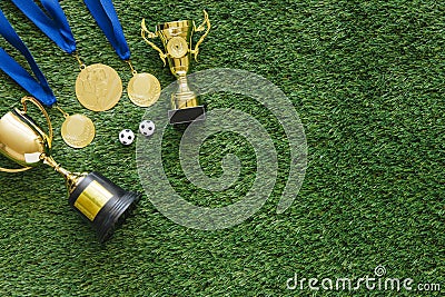 Football background with medals trophy. High quality and resolution beautiful photo concept Stock Photo