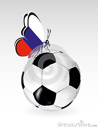 Football ball background with butterfly and flag of Russia Vector Illustration