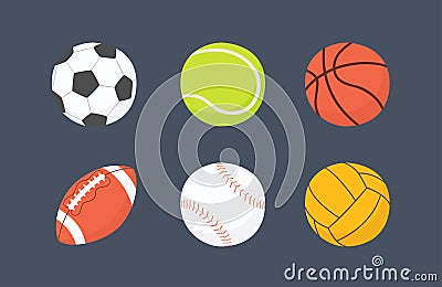 Football, basketball, baseball, tennis, volleyball, water polo balls. Hand drawn vector illustration Vector Illustration