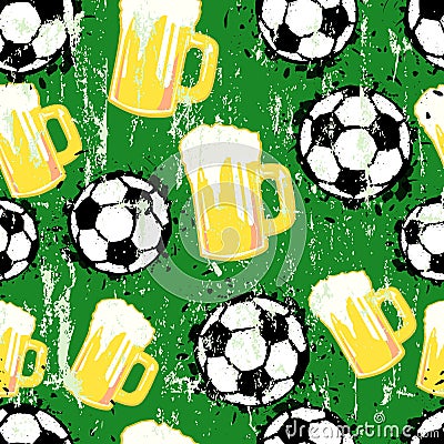 Football and beer seamless back Vector Illustration