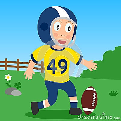 Football Boy in the Park Vector Illustration