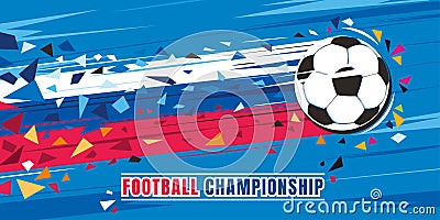 Football championship concept vector illustration. Flying soccer ball with russian flag speed trace Vector Illustration
