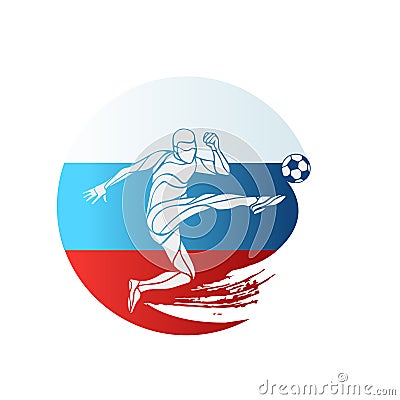 Football championship logo. Flag of Russia. Vector illustration of abstract soccer player with Russian national flag Vector Illustration