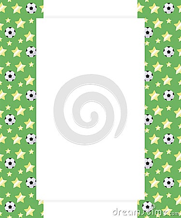 Football children`s sports card reading and writing a letter with a blank space middle for writing text on the edges of a green f Vector Illustration