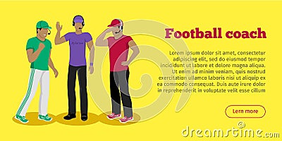 Football Coaches Web Banner Cartoon Soccer Referee Vector Illustration