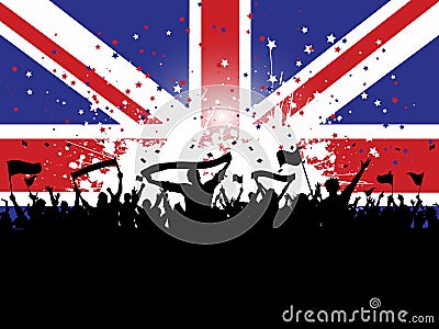 Football crowd with banners and flags Vector Illustration