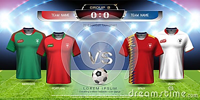 Football cup 2018 team group B, Soccer jersey with scoreboard mock-up Vector Illustration