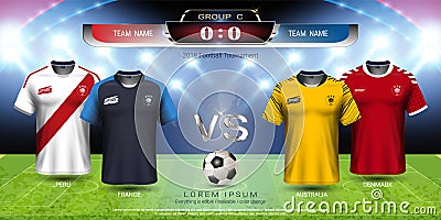 Football cup 2018 team group C, Soccer jersey with scoreboard mock-up Vector Illustration