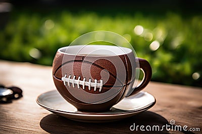 Football Fandom Cup: Cup figurine shaped like an American football, a must-have for those passionate about the game Stock Photo