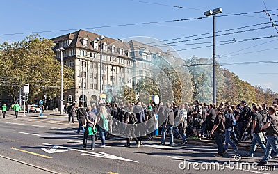 Football fans from Germany go through Zurich, Switzerland Editorial Stock Photo
