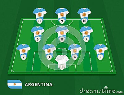 Football field with Argentina team lineup Vector Illustration