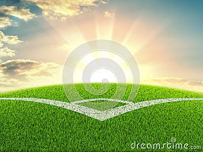 Football field on the background of sunrise Cartoon Illustration