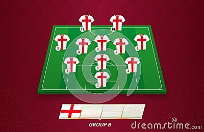 Football field with England team lineup for European competition Vector Illustration