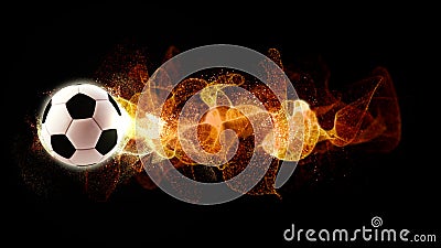 Football with Flowing Fire Particles Stock Photo