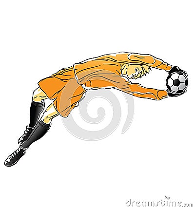 Football goalkeeper catch a ball Vector Illustration