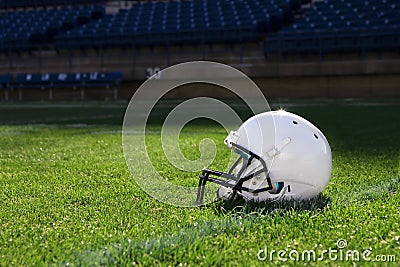 Football Helmet at the Stadium Stock Photo