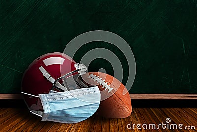 Football Helmet Wearing Mask With Chalkboard Background and Copy Space Stock Photo