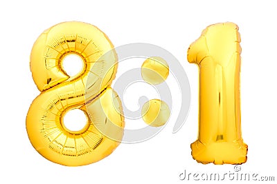 Football or hockey score 8:1 numbers eight and one made of golden inflatable balloons isolated on white background Stock Photo