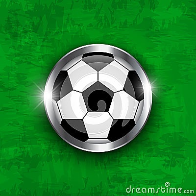 Football icon . Soccer ball with glass covered and metal edge on green color grass texture background . Vector for international w Vector Illustration