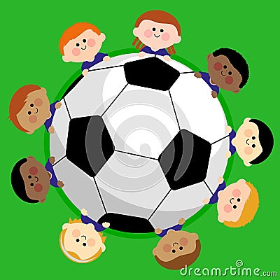 Soccer ball and children soccer team. Vector illustration Vector Illustration