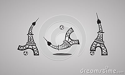 Football logo. Tower plays soccer. Set of vector icons. Vector Illustration