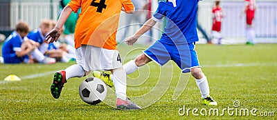 Football Match for Children. Kids Playing Soccer Tournament Game Stock Photo