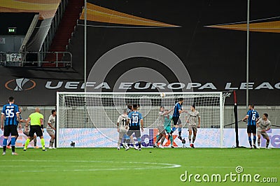 Football match of UEFA Europa League Shakhtar vs Inter on Esprit Arena sports complex in Dusseldorf Editorial Stock Photo