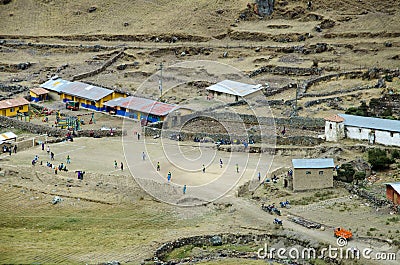 Football at 4.000 metres above sea level, Lares Trek, Peru Stock Photo