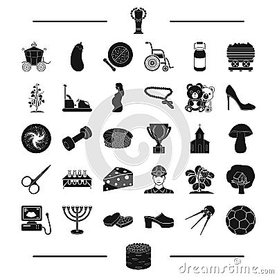 Football, mine, pregnancy and other web icon in black style. Faith, farm icons in set collection. Vector Illustration