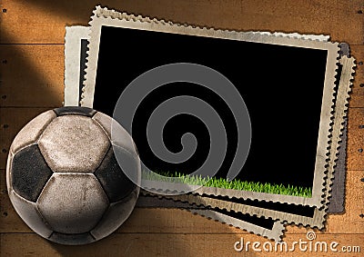 Football - Old Photo Frames with Soccer Ball Stock Photo