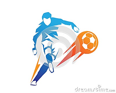 Football Player In Action Logo - Ball On Fire Penalty Kick Vector Illustration