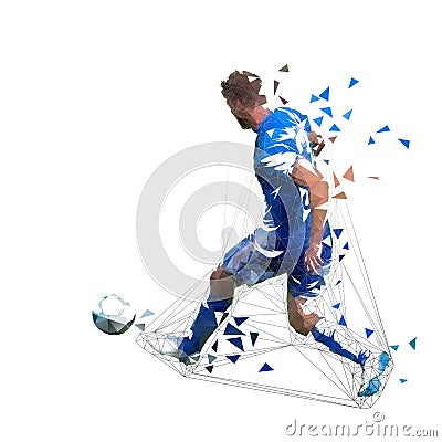 Football player in blue jersey pasing ball Vector Illustration