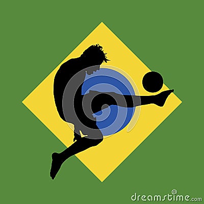 Football player, brazilian flag in background Cartoon Illustration