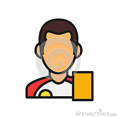 Football player with foul card. simple illustration outline style sport symbol. Cartoon Illustration