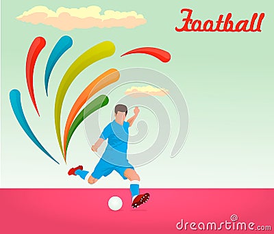 Football player kicks the ball . Vector Illustration