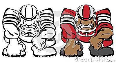 Football Player in a 3 Point Stance Cartoon Vector Illustration Vector Illustration