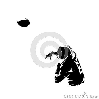 Football player, quarterback throws ball, isolated vector silhouette Vector Illustration